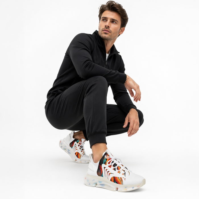 Side view of men's mesh sneakers with flexible sole and breathable upper