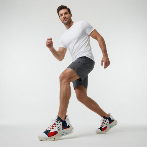 Men's breathable sneakers shown in front product view with knit mesh upper, lace-up closure and clean everyday shoe profiles.