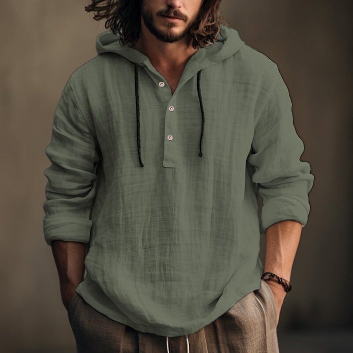 Men’s Cotton Linen Hooded Shirt – Easy Comfort