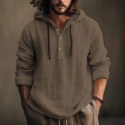 Men’s Cotton Linen Hooded Shirt – Easy Comfort