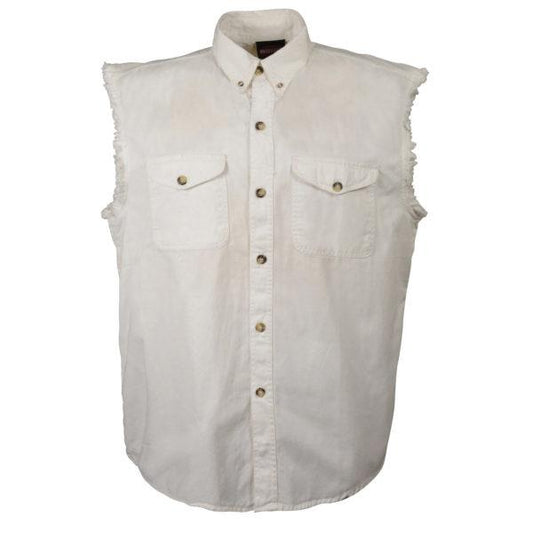 Men's Denim Sleeveless Shirt: Men’s Red Lightweight Sleeveless Denim Shirt8oz 100% Cotton DenimLightweight &amp; ComfortableB