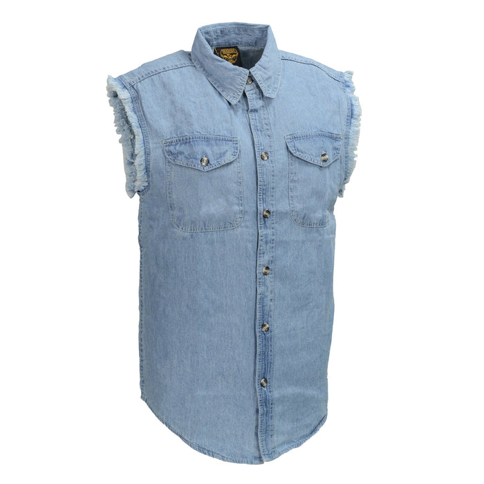 Men's Denim Sleeveless Shirt: Men’s Red Lightweight Sleeveless Denim Shirt8oz 100% Cotton DenimLightweight &amp; ComfortableB