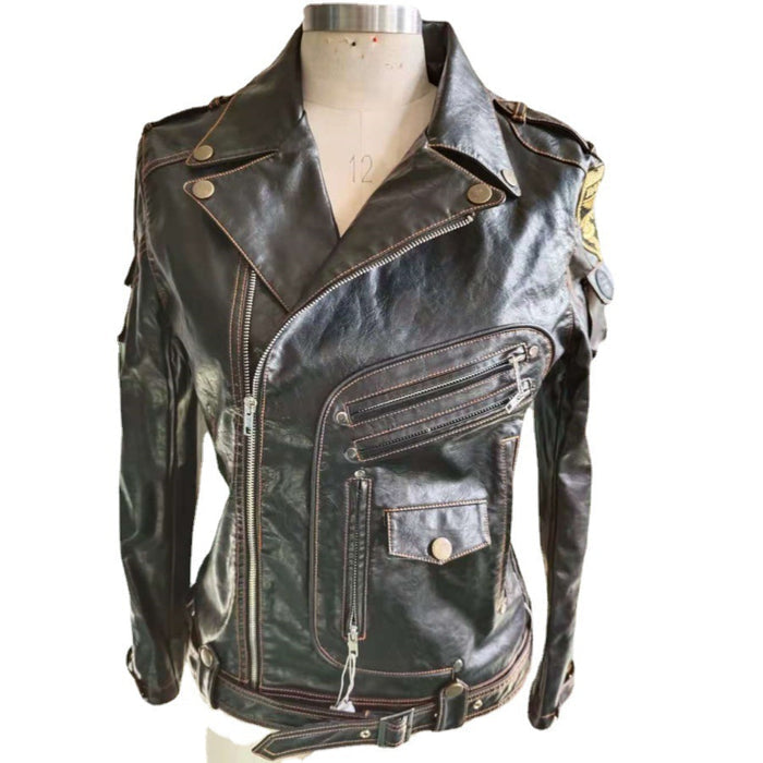Men’s Faux Leather Fur Coat – Side View – Secure Pockets