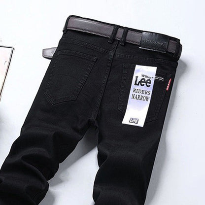 Men's thick fleece-lined winter jeans with straight-leg fit