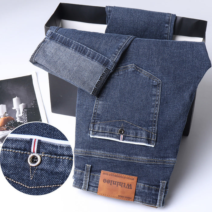 Classic men's straight-leg fleece-lined jeans for winter wear