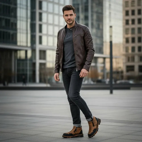 Men’s Halloween Skull Boots – skull print close-up on dark brown