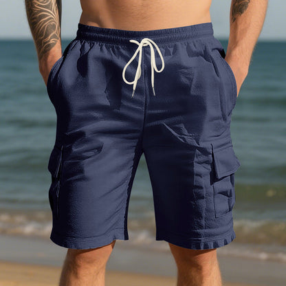 Men’s linen shorts black – durable drawstring waist