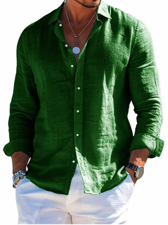 Men's solid color long sleeve shirts in purple polyester with lapel, easy vacation shirt for photos and events