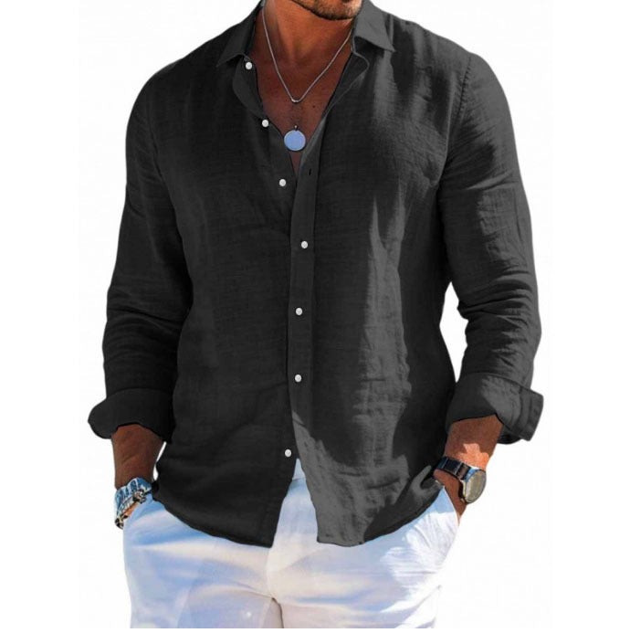 Men's beach long sleeve shirts in light green polyester, breathable-feel collared layer for sunny days and trips