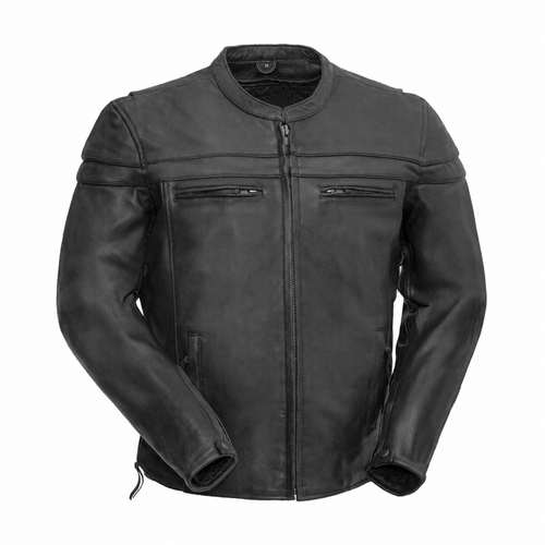 Men's Maverick black cowhide motorcycle jacket, front view