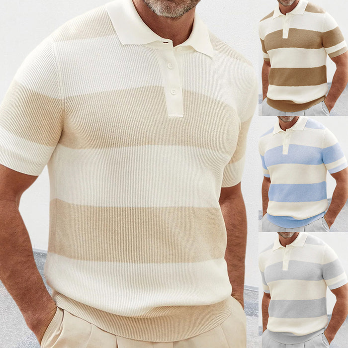 men's short sleeve knit polo sweater blue modern slim fit design