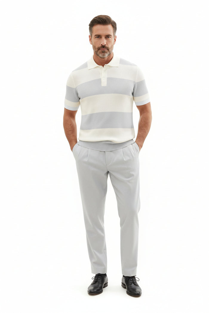 men's lapel collar summer sweater coffee color knit texture detail