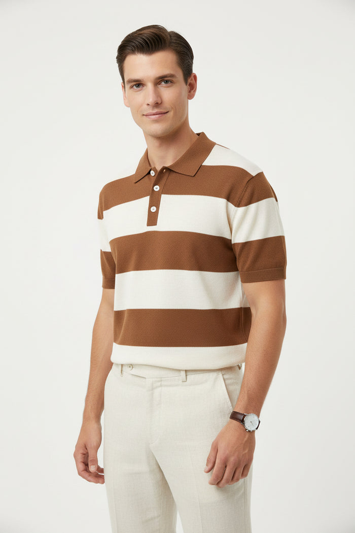 men's lightweight short sleeve sweater lapel collar modern outfit