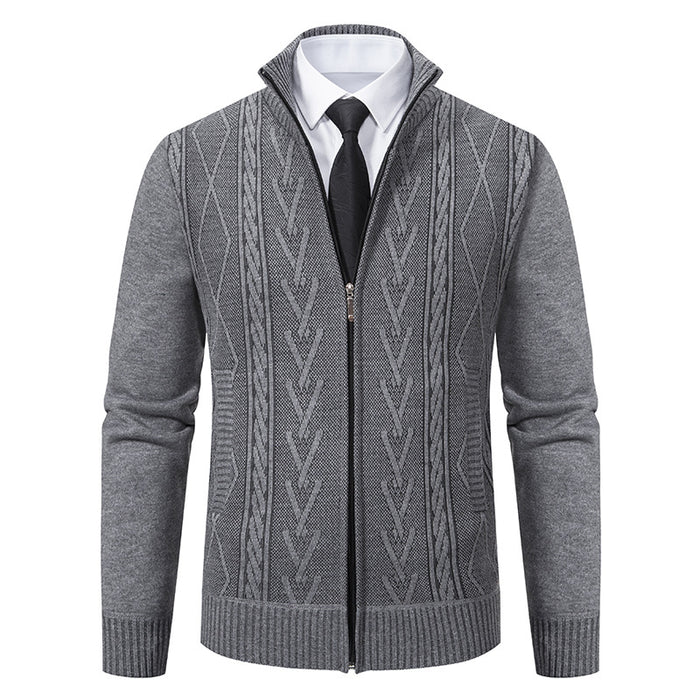 Men's stand collar cardigan - Jacquard knit, zip-up fit