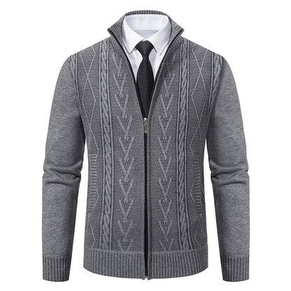 Men's stand collar cardigan - Jacquard knit, zip-up fit