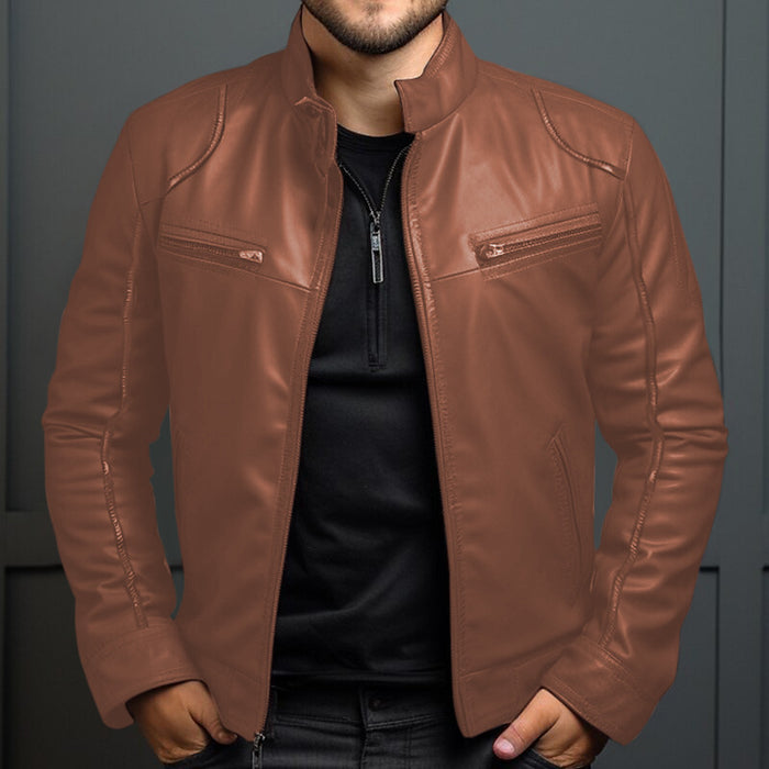 Gray men’s motorcycle leather jacket – city-ready PU leather