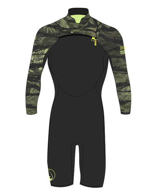 Men's Tropicam Long Sleeve Spring Suit front view with camo print and short legs