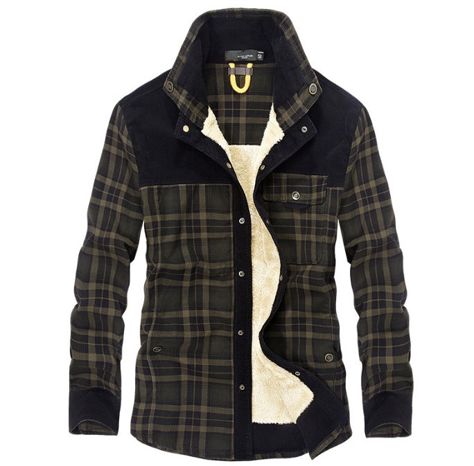 Men’s Winter Fleece Jacket – Warm Cotton Plaid