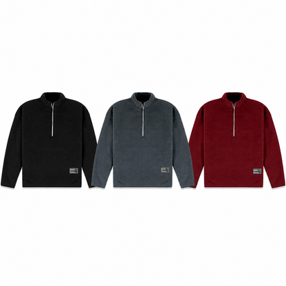 Men's fleece half zip sweatshirt color variants black dark gray and dark red