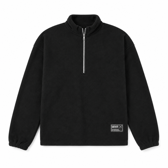 Men's fleece half zip sweatshirt black front view on white background