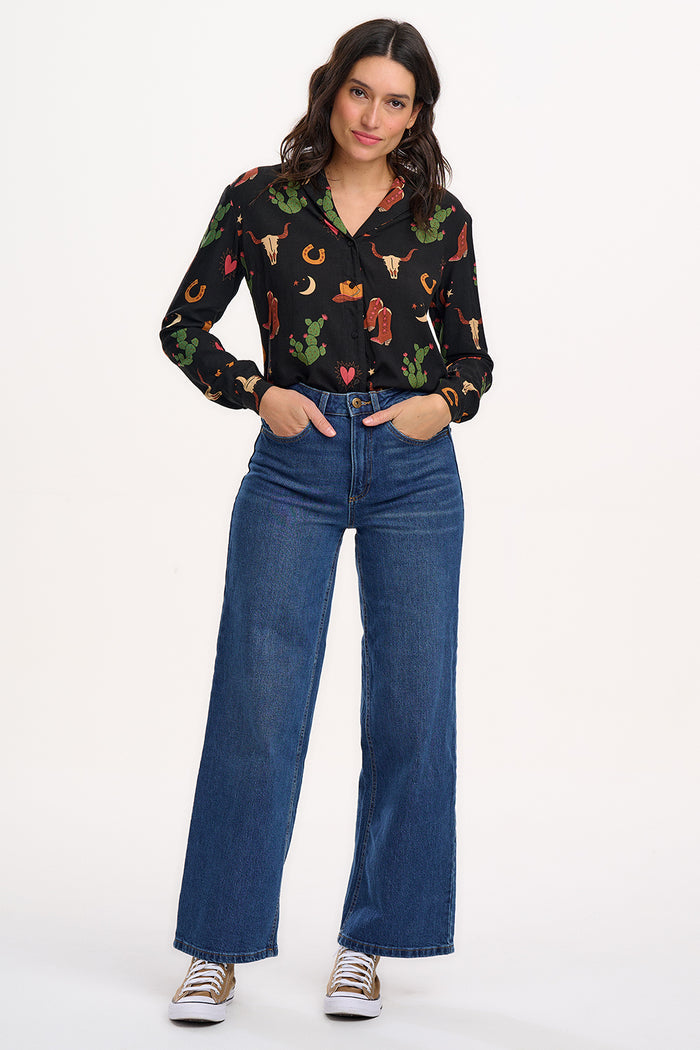 Micah Revere Shirt (Black/Cowgirl Print)