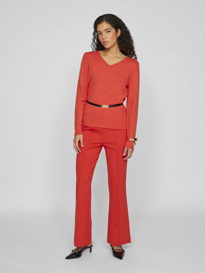 Miela V-Neck Jumper (Aurora Red/Dark Melan)