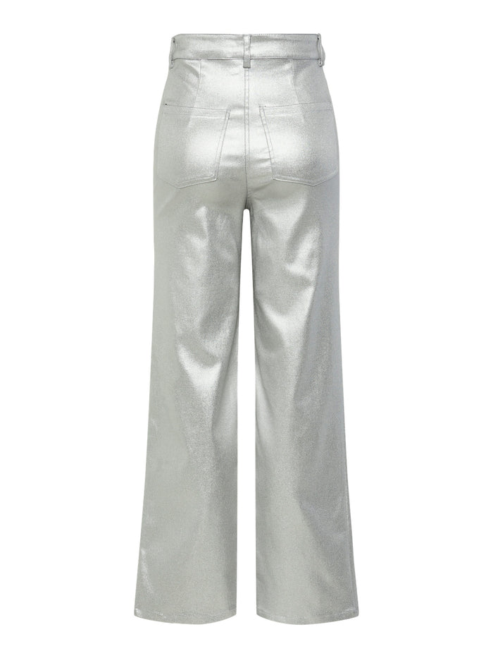 Milla High Waisted Metallic Pants (Silver)