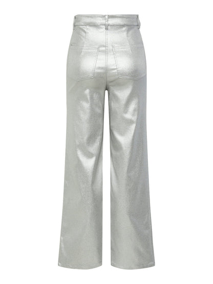 Milla High Waisted Metallic Pants (Silver)