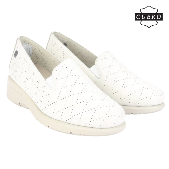Mocasin de Cuero Chalada Mujer Cala-2 Beige Casual Mocasines Taco Chalada