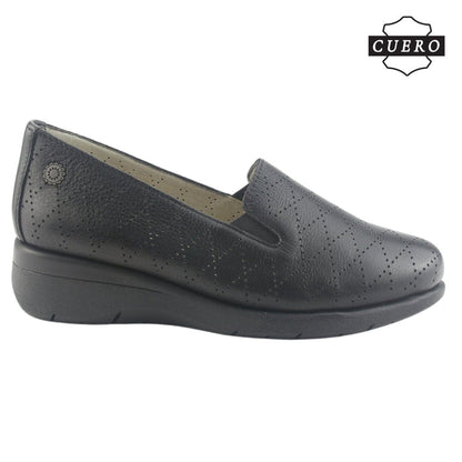 Mocasin de Cuero Chalada Mujer Cala-2 Negro Casual Mocasines Taco Chalada
