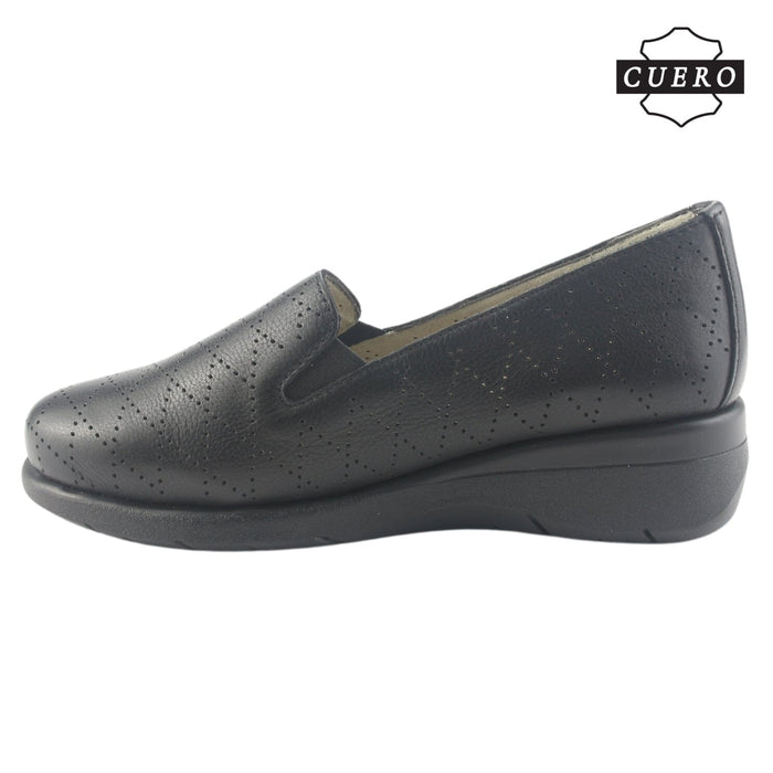 Mocasin de Cuero Chalada Mujer Cala-2 Negro Casual Mocasines Taco Chalada