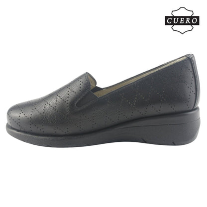 Mocasin de Cuero Chalada Mujer Cala-2 Negro Casual Mocasines Taco Chalada
