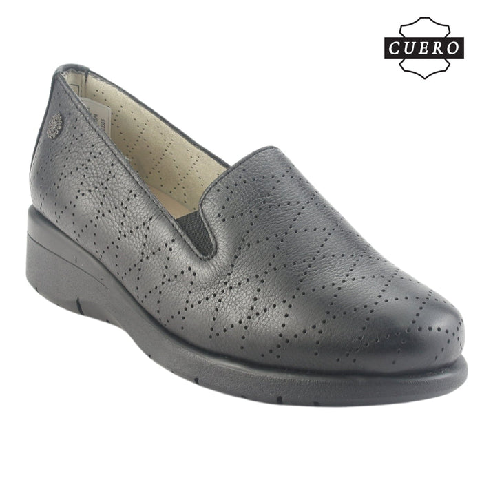Mocasin de Cuero Chalada Mujer Cala-2 Negro Casual Mocasines Taco Chalada