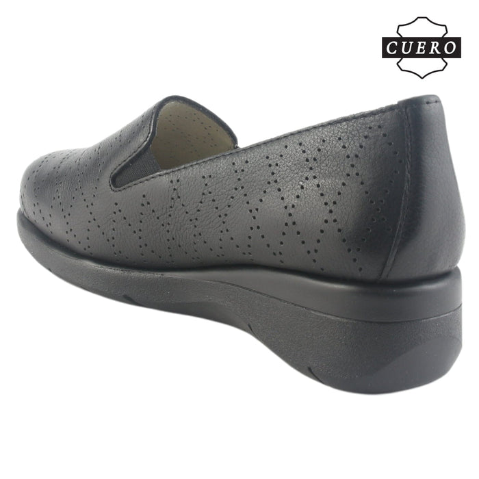 Mocasin de Cuero Chalada Mujer Cala-2 Negro Casual Mocasines Taco Chalada