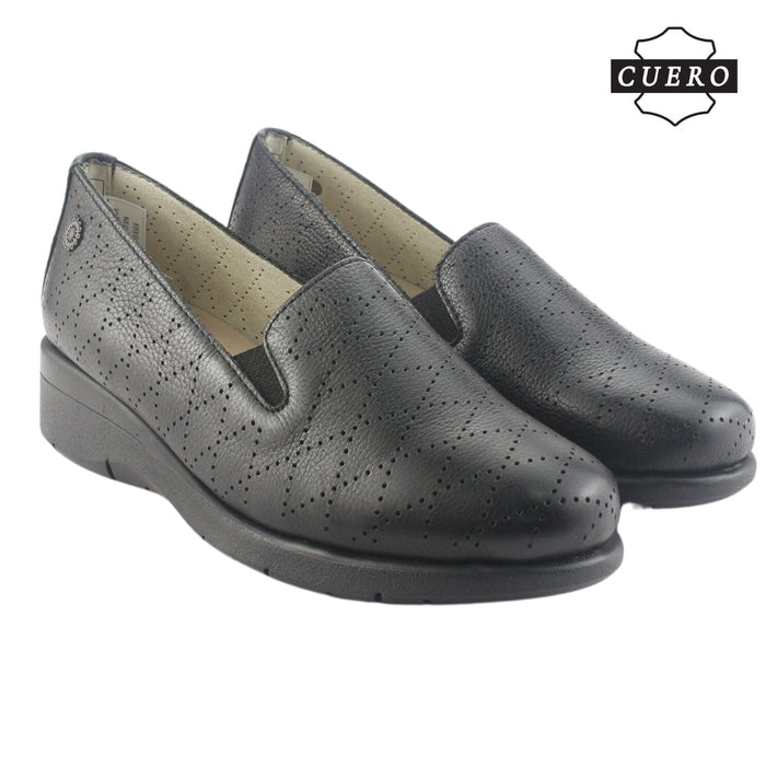 Mocasin de Cuero Chalada Mujer Cala-2 Negro Casual Mocasines Taco Chalada