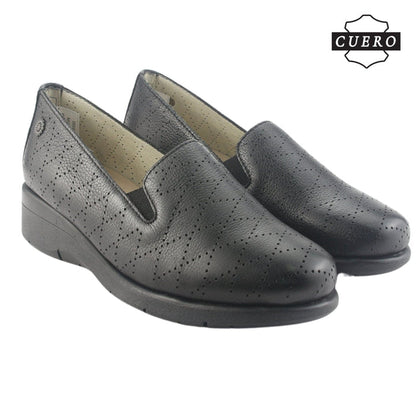Mocasin de Cuero Chalada Mujer Cala-2 Negro Casual Mocasines Taco Chalada