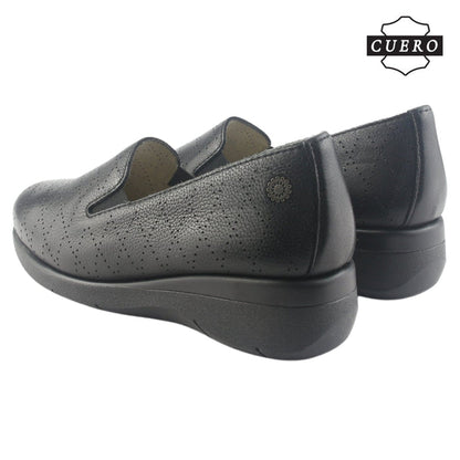 Mocasin de Cuero Chalada Mujer Cala-2 Negro Casual Mocasines Taco Chalada