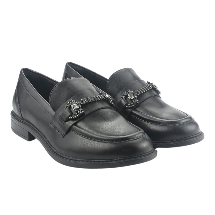 Mocasin Via Marte Mujer 077-004-01 Negro Casual Mocasines Planos Via Marte