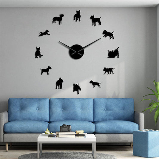 modern DIY wall clock black acrylic mirror layout installed above sofa