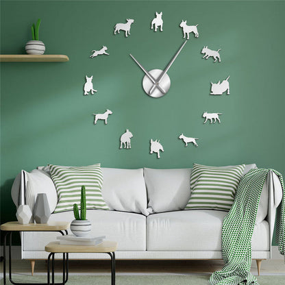 modern DIY wall clock silver acrylic mirror pieces forming large wall design