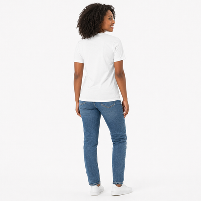 Close-up of black motivational print on white cotton t shirt showing clear text and a focused daily action message for goals.