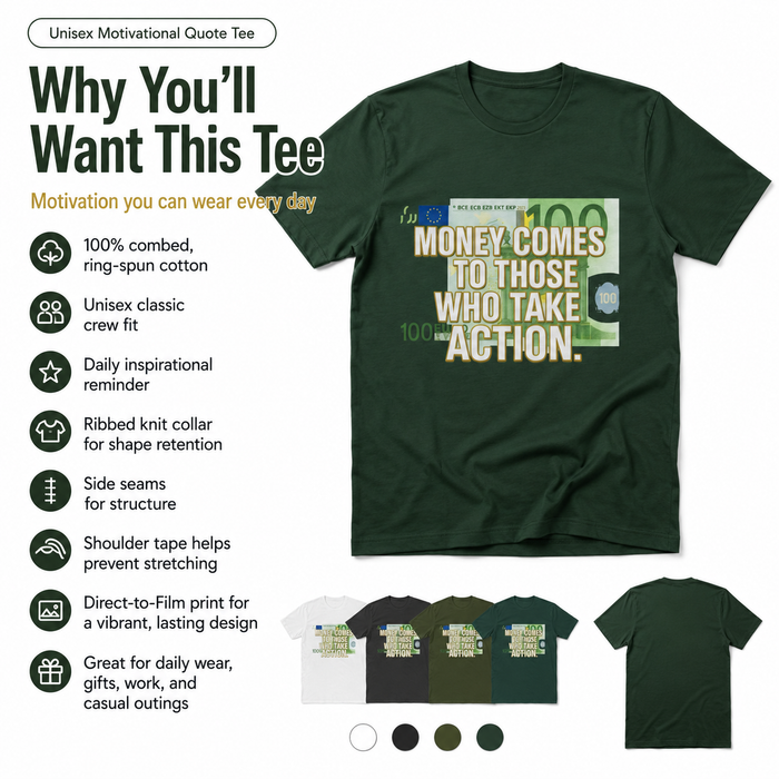 Unisex motivational quote t shirt styled for casual daily wear, work settings, goal events, or a practical and inspiring gift