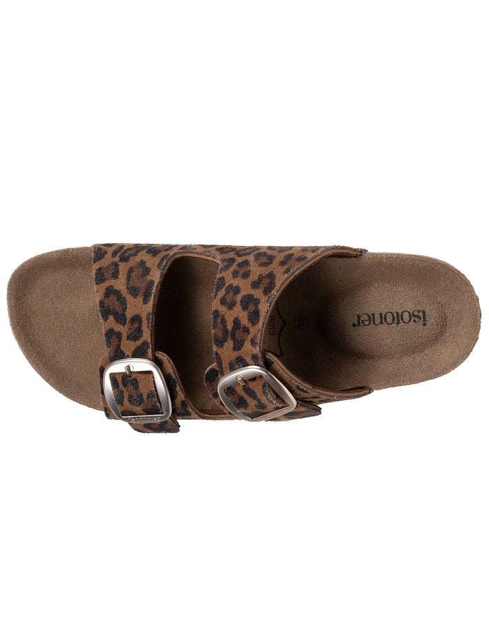 Mules sandales Femme Double Bride cuir camel Léopard