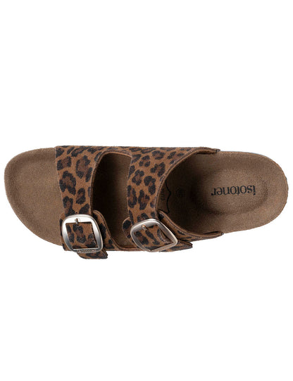 Mules sandales Femme Double Bride cuir camel Léopard