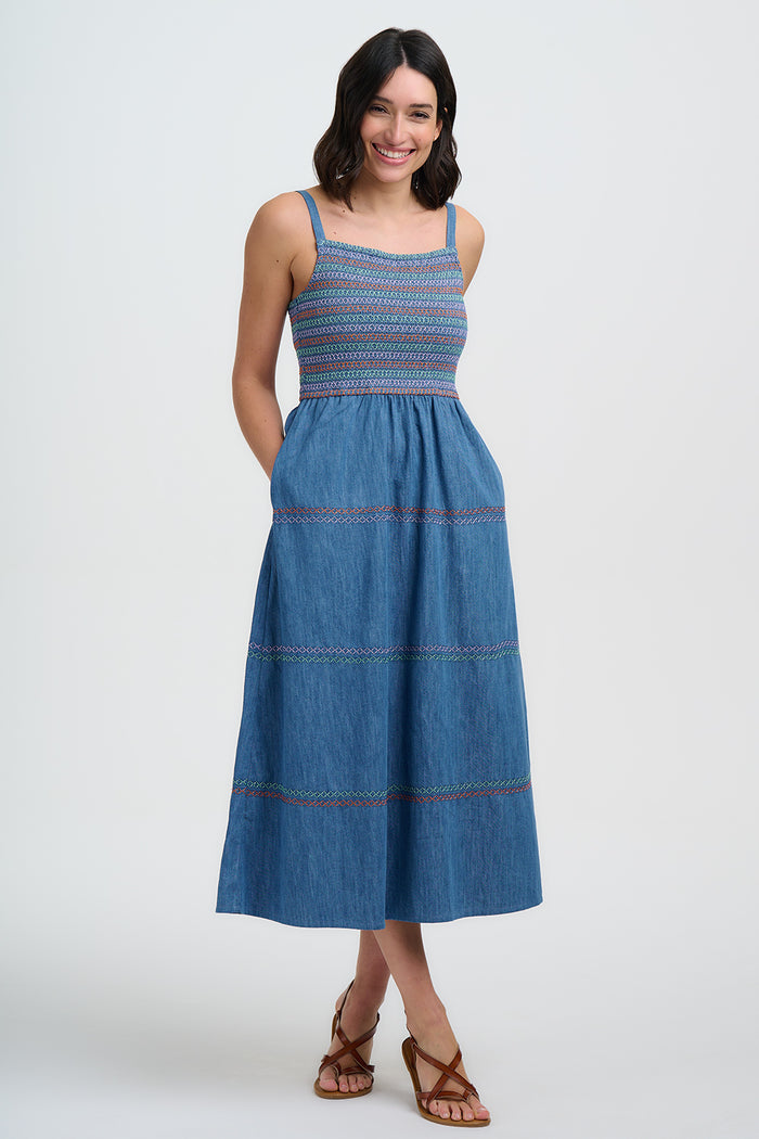 Murren Midi Dress (Washed Blue Denim)
