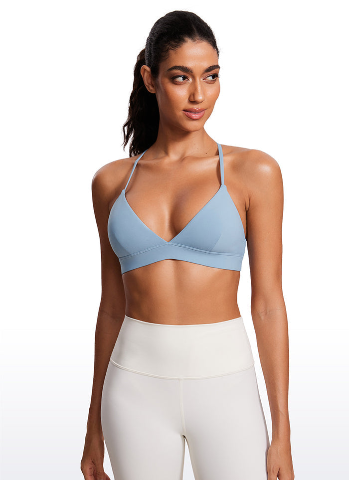 CRZ YOGA Women's Light Support Yoga Bra Cross back Triangle Bra The Breeze Blue