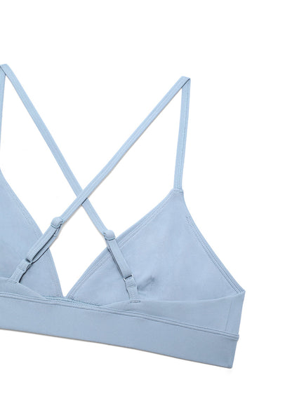 CRZ YOGA Women's Light Support Yoga Bra Cross back Triangle Bra The Breeze Blue