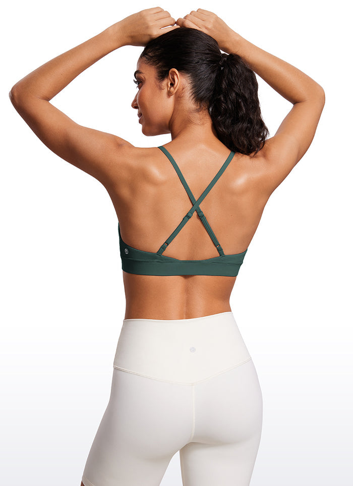 CRZ YOGA Women's Light Support Yoga Bra Cross back Triangle Bra Dark Forest Green