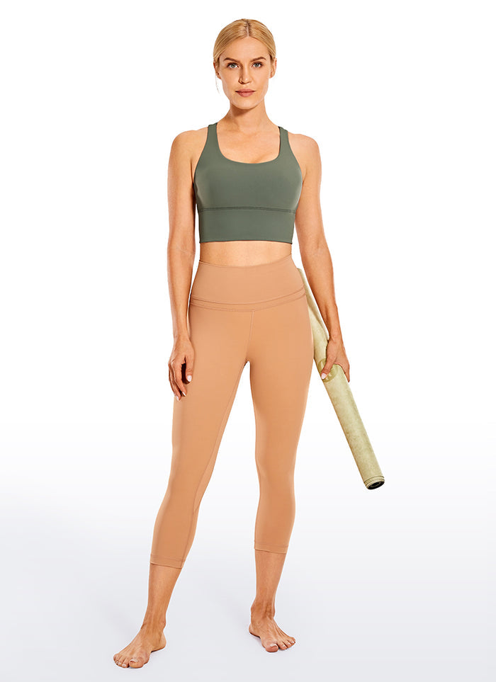 CRZ YOGA Women's Train Medium Support Nakedfeel Longline Bra Strappy Grey Sage