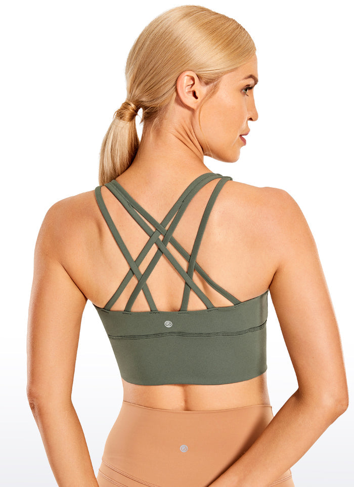 CRZ YOGA Women's Train Medium Support Nakedfeel Longline Bra Strappy Grey Sage